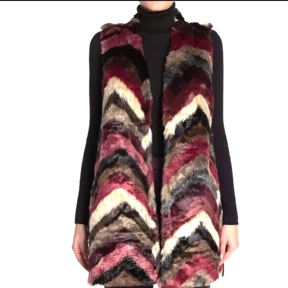 NWOT Women's Medium Joseph A Sleeveless Faux Fur Chevron Sweater - Picture 1 of 9